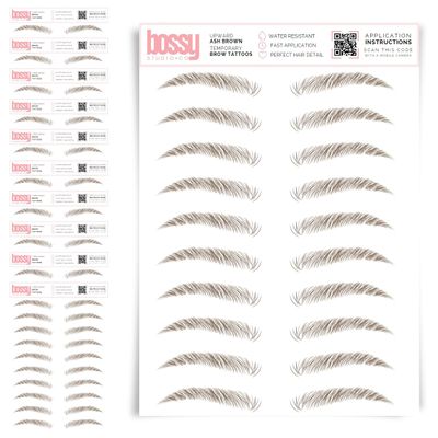10 Pack Temporary Eyebrow Tattoos Waterproof Eyebrow Stickers, False Tattoos Hair Like Peel Off Instant Transfer Brows For Women And Men | Natural Strokes, Shaping (upward, ash brown)