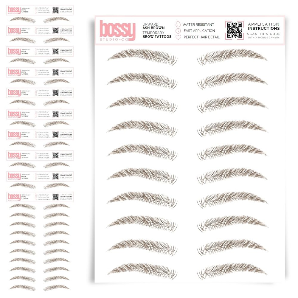 10 Pack Temporary Eyebrow Tattoos Waterproof Eyebrow Stickers, False Tattoos Hair Like Peel Off Instant Transfer Brows For Women And Men | Natural Strokes, Shaping (upward, ash brown)