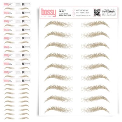 10 Pack Temporary Eyebrow Tattoos Waterproof Eyebrow Stickers, False Tattoos Hair Like Peel Off Instant Transfer Brows For Women And Men | Natural Strokes, Shaping (tapered, taupe)