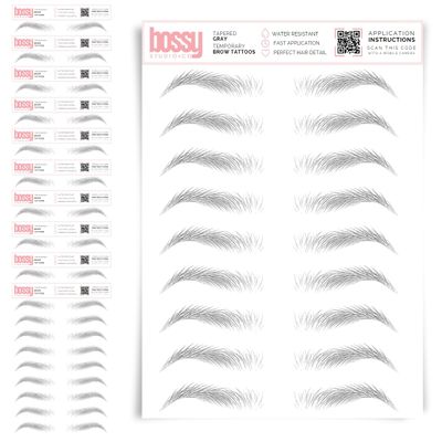 10 Pack Temporary Eyebrow Tattoos Waterproof Eyebrow Stickers, False Tattoos Hair Like Peel Off Instant Transfer Brows For Women And Men | Natural Strokes, Shaping (tapered, gray)
