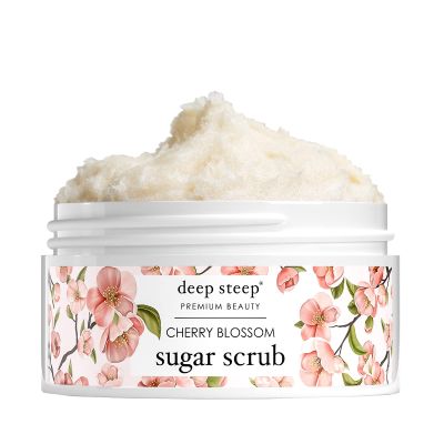 Deep Steep Sugar Scrub, Cherry Blossom, 8 oz  Exfoliating Body Scrub with Organic Coconut Oil, Shea Butter & Argan Oil  Vegan, Clean Beauty, Smooth, Soft & Nourished Skin