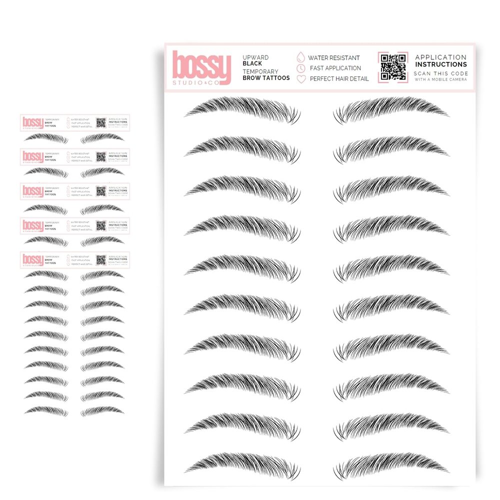5 Pack Temporary Eyebrow Tattoos Waterproof Eyebrow Stickers, False Tattoos Hair Like Peel Off Instant Transfer Brows For Women And Men | Natural Strokes, Shaping (upward, black)