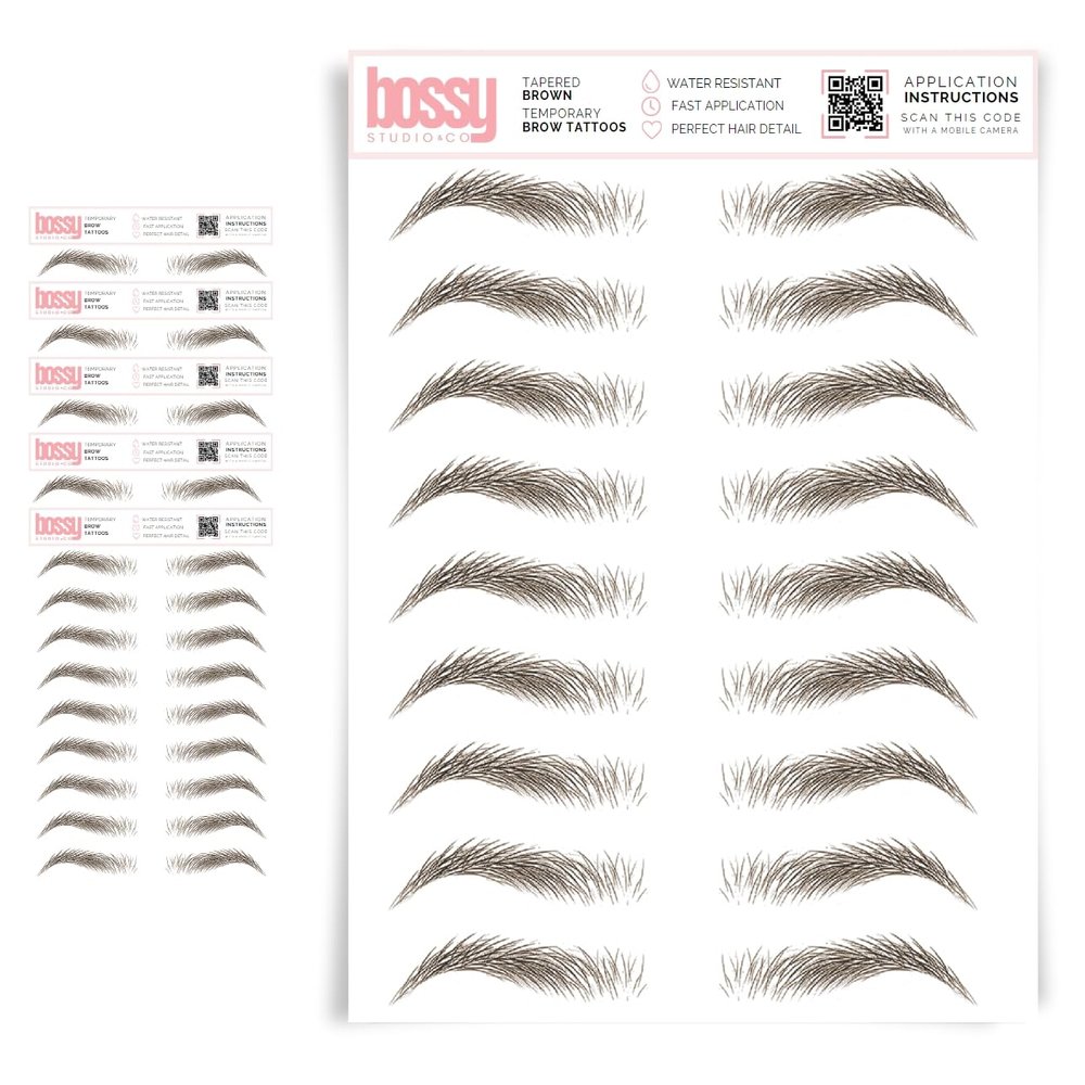 5 Pack Temporary Eyebrow Tattoos Waterproof Eyebrow Stickers, False Tattoos Hair Like Peel Off Instant Transfer Brows For Women And Men | Natural Strokes, Shaping (tapered, brown)
