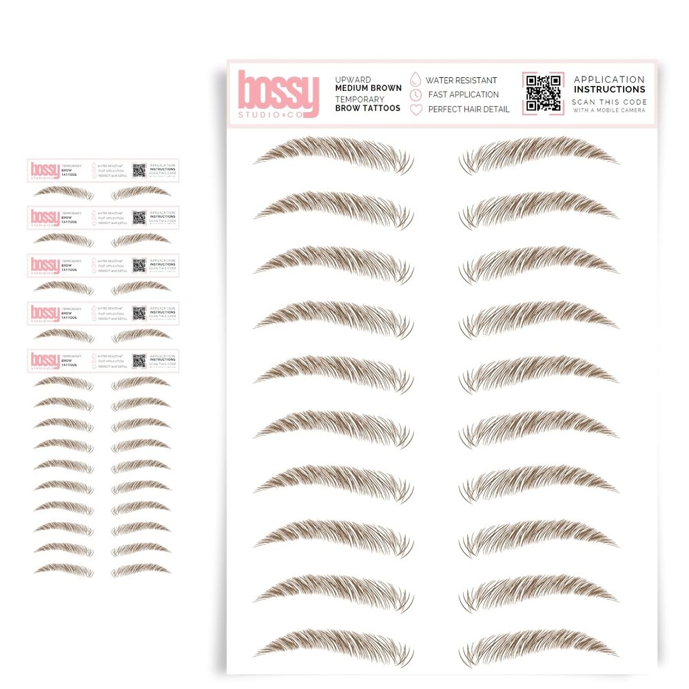 5 Pack Temporary Eyebrow Tattoos Waterproof Eyebrow Stickers, False Tattoos Hair Like Peel Off Instant Transfer Brows For Women And Men | Natural Strokes, Shaping (upward, medium brown)