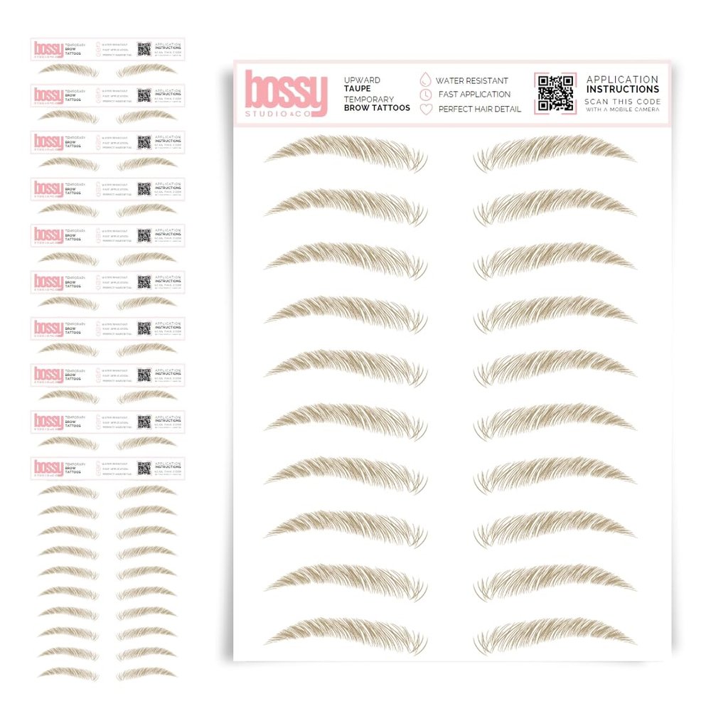 10 Pack Temporary Eyebrow Tattoos Waterproof Eyebrow Stickers, False Tattoos Hair Like Peel Off Instant Transfer Brows For Women And Men | Natural Strokes, Shaping (upward, taupe)