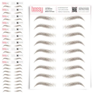 10 Pack Temporary Eyebrow Tattoos Waterproof Eyebrow Stickers, False Tattoos Hair Like Peel Off Instant Transfer Brows For Women And Men | Natural Strokes, Shaping (tapered, ash brown)