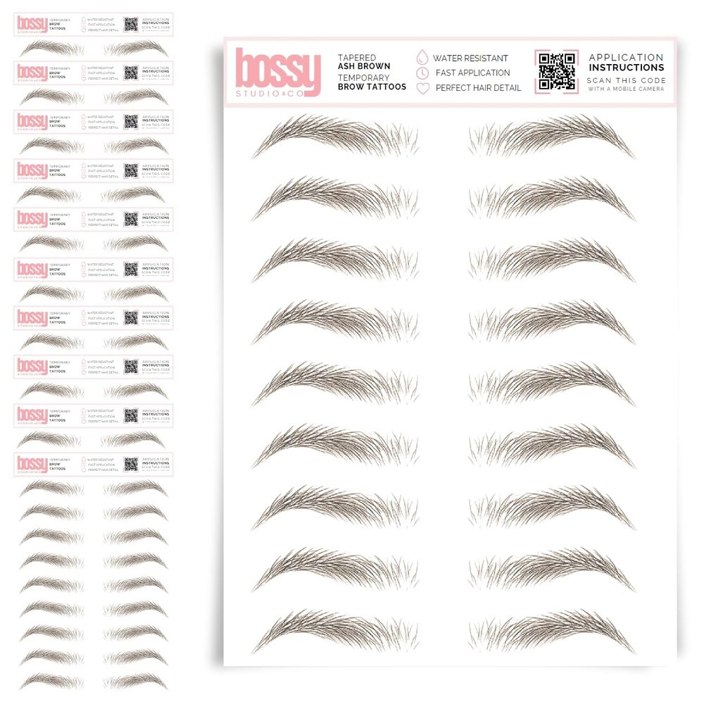10 Pack Temporary Eyebrow Tattoos Waterproof Eyebrow Stickers, False Tattoos Hair Like Peel Off Instant Transfer Brows For Women And Men | Natural Strokes, Shaping (tapered, ash brown)