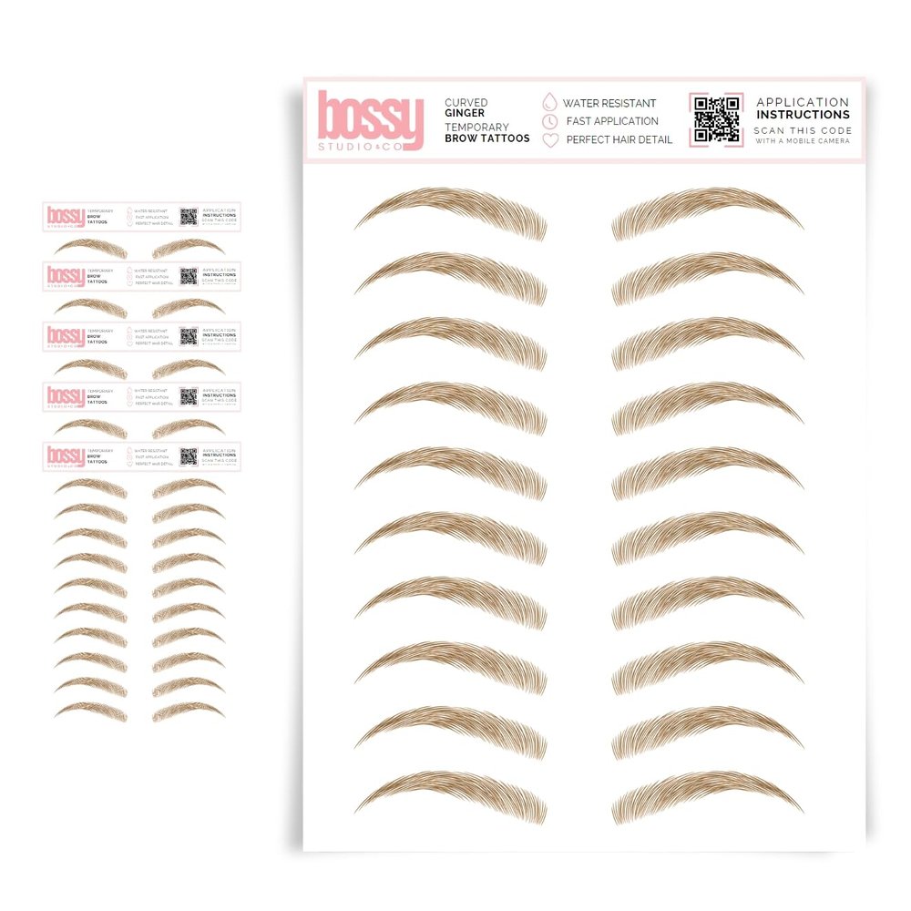 5 Pack Temporary Eyebrow Tattoos Waterproof Eyebrow Stickers, False Tattoos Hair Like Peel Off Instant Transfer Brows For Women And Men | Natural Strokes, Shaping (curved, ginger)