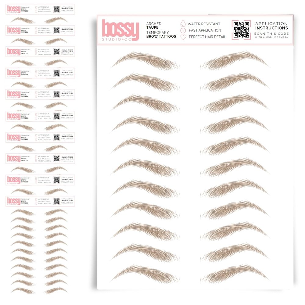 10 Pack Temporary Eyebrow Tattoos Waterproof Eyebrow Stickers, False Tattoos Hair Like Peel Off Instant Transfer Brows For Women And Men | Natural Strokes, Shaping (arched, taupe)
