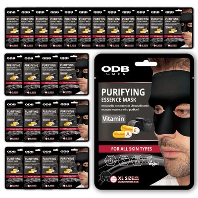 ORIGINAL DERMA BEAUTY 24PK Charcoal Facial Sheet Mask for Bearded Men - Purifying Vitamin Facial Mask Mens Skin Care Sheet Masks for Face Mens Skin Care Kit Bulk Face Masks Skincare