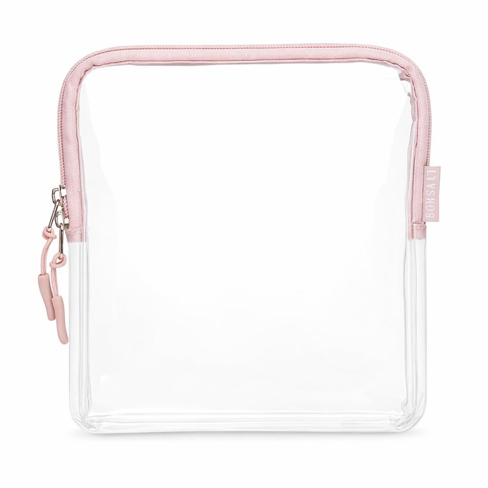 BORSALI TSA Approved Toiletry Bag - Clear Quart Size for 3-1-1 Carry On Travel - Makeup Organizer Cosmetic Pouch with Zipper - Travel Accessories - Rose