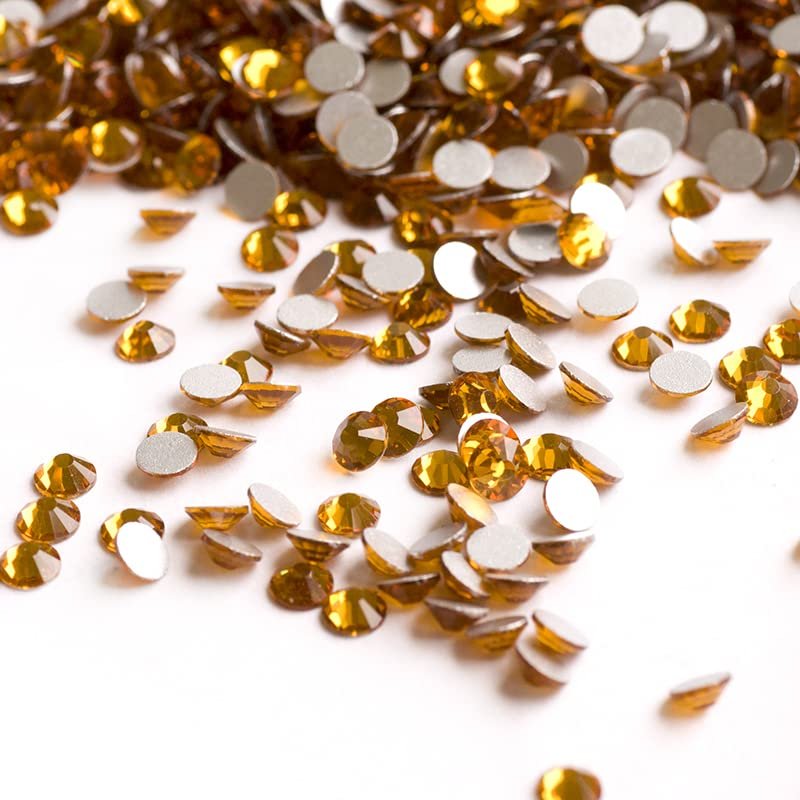 SS20 1440pcs Crystal Glass Topaz Flat Back Nail Art Non Hotfix Glue On Rhinestones Glass Yellow Crystals for Nail Art Salon Garment