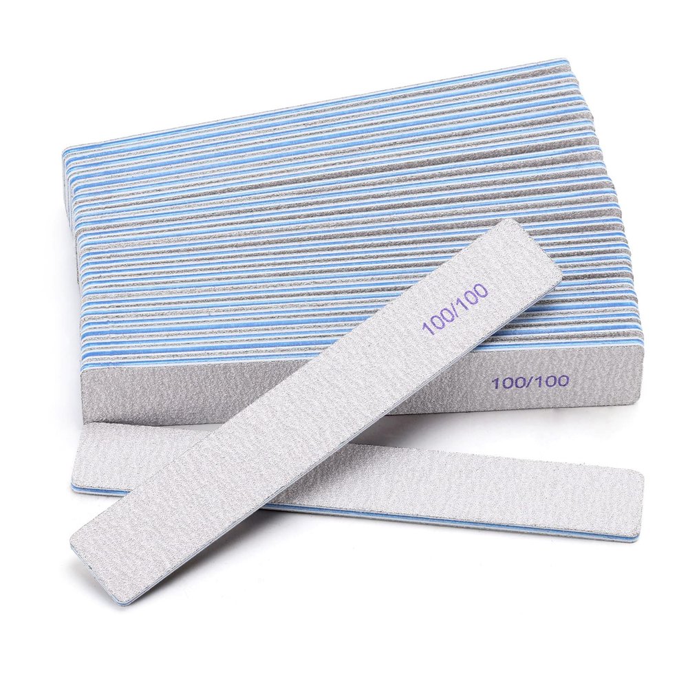 25 Pieces Rectangle Nail Files 100/100 Grit, Reusable Nail Buffers Double Sided Emery Boards Fingernail Files for Acrylic Nails and Natural Nails