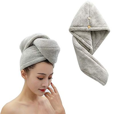 SGerste Hair Turban Towel, Super Absorbent Hair Towel Microfiber Fast Drying Hair Turban Wrap, Quick Dry Hair Turban, Fast Dry Hair Hat, Dry Hair Hat, Microfiber Hair Drying Towels for Girls(Gray)