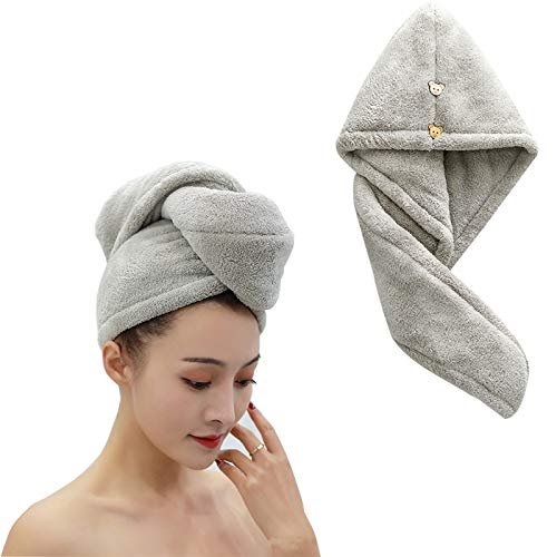 SGerste Hair Turban Towel, Super Absorbent Hair Towel Microfiber Fast Drying Hair Turban Wrap, Quick Dry Hair Turban, Fast Dry Hair Hat, Dry Hair Hat, Microfiber Hair Drying Towels for Girls(Gray)