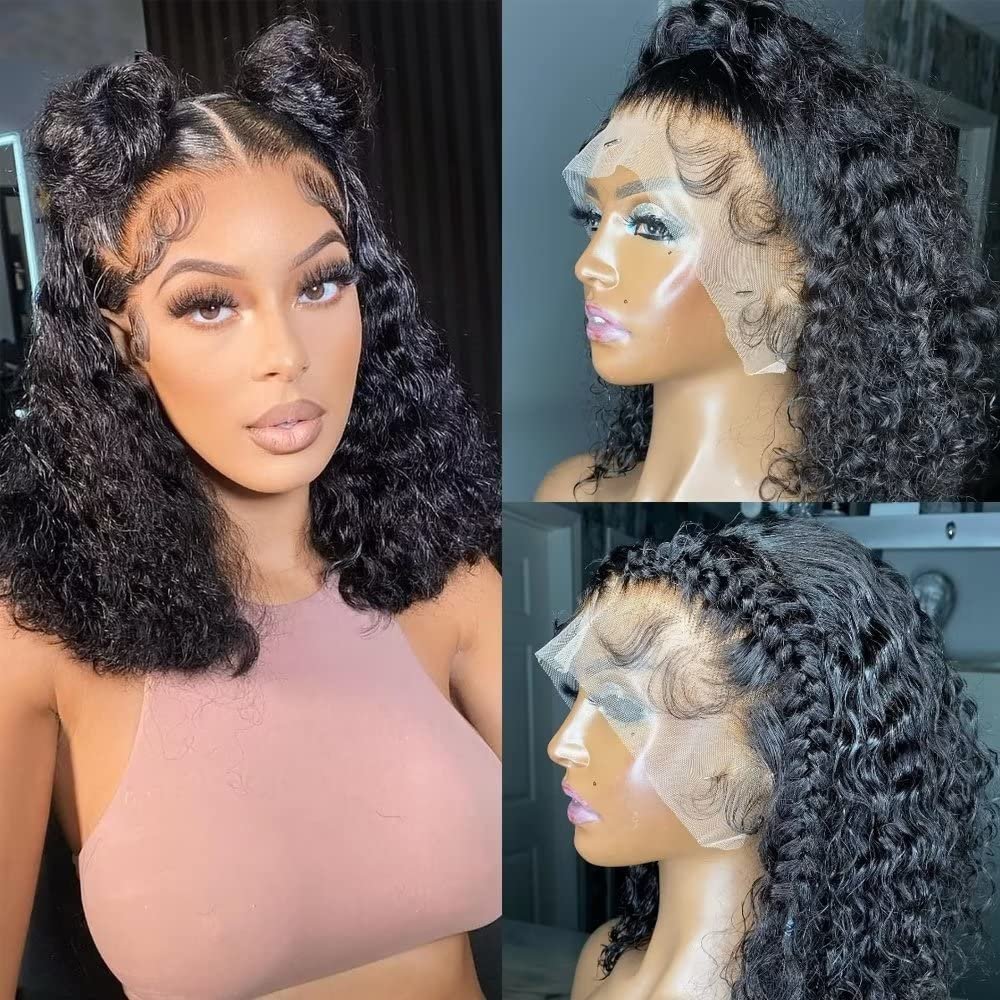 180% Density Curly Human Hair Wig 13x6 HD Invisible Lace Front Wigs Pre Plucked With Baby Hair Brazilian Virgin Hair Glueless Deep Wave Wig 16Inch