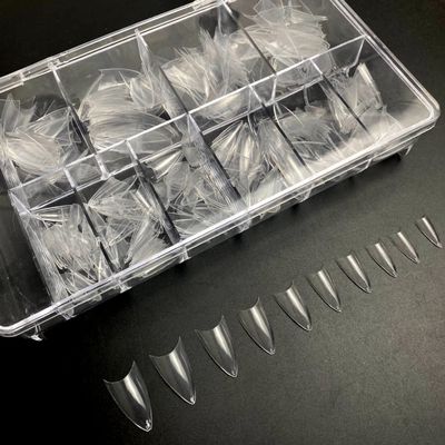 NinthAvenue Basics 500pcs Almond Shaped Nail Tips, Clear Half Cover, ABS Material, 10 Sizes (0-9), 50pcs Each, Light & Flexible, Preshaped with Tapered Nail Wall