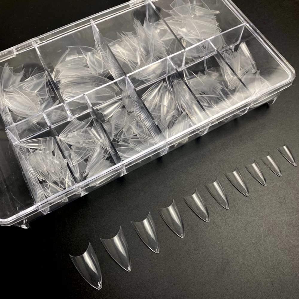 NinthAvenue Basics 500pcs Almond Shaped Nail Tips, Clear Half Cover, ABS Material, 10 Sizes (0-9), 50pcs Each, Light & Flexible, Preshaped with Tapered Nail Wall