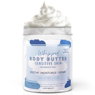 ASTRA BEAUTY - All Natural Whipped Body Butter - Body Moisturizer for Dry & Sensitive Skin | Made with 4 Ingredients | Clean, Cruelty-Free, Vegan | 8oz BPA Free Jar