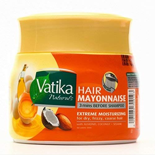 1Pcs Vatika Naturals Hair Mayonnaise Extreme Essential Moisture Smoothing & Softening The Hair ( 500 Ml ) With Almond Coconut And Sesame 3 Mins Before Shampoo Nourishes