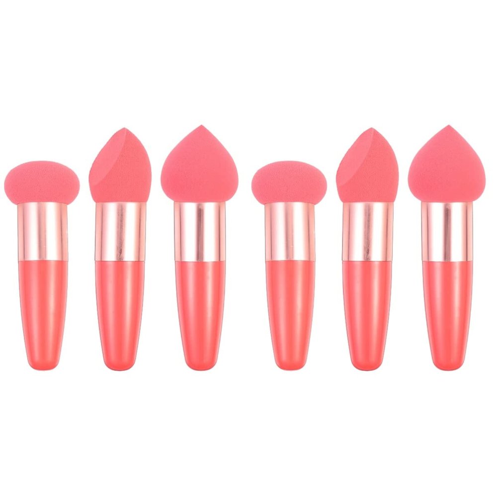 minkissy 6 Pcs Heart Shaped Face Wash Makeup Blender Sponge Cosmetic Mushroom Head Puff Make up Tools Female Makeup Pens Makeup with Handle Travel Multipurpose