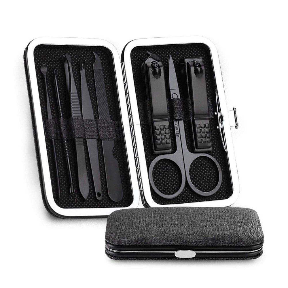 COOVS 8pcs Stainless Steel Nail Clippers Set Professional Scissors Suit with Box Trimmer Grooming Manicure Cutter Kits for Nail Tools (Color : Preto)