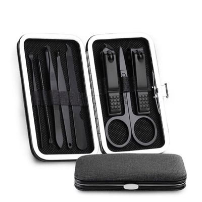 COOVS 8pcs Stainless Steel Nail Clippers Set Portable Scissors Suit with Box Trimmer Grooming Manicure Cutter Kits for Nail Tools (Color : Black-A)