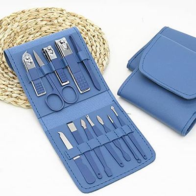 COOVS Manicure Set Nail Clippers Tools Household 12/16Pcs Green Stainless Steel Ear Spoon Nail Cutters Scissors Kit for Manicure Tools (Color : 12pcs Blue)