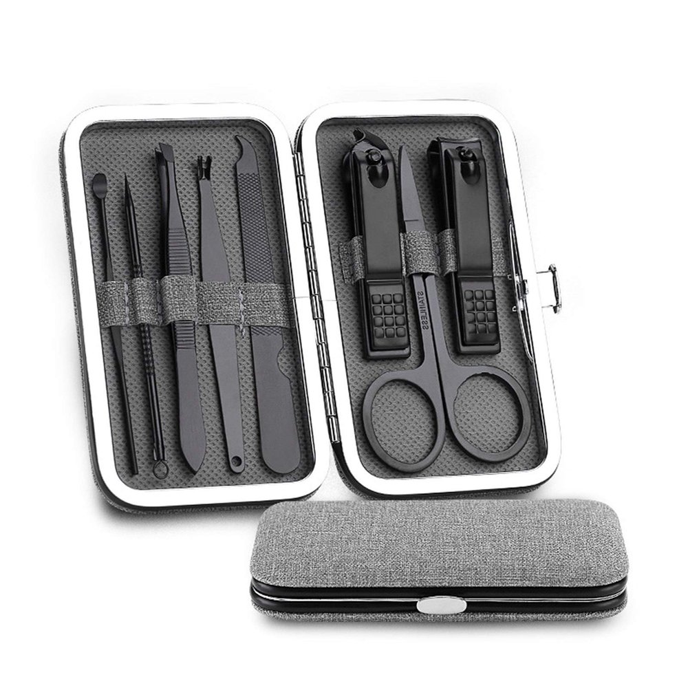 COOVS 8pcs Stainless Steel Nail Clippers Set Professional Scissors Suit with Box Trimmer Grooming Manicure Cutter Kits for Nail Tools (Color : Grey)
