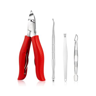 COOVS Pedicure Set Toe Nail Clippers Ingrown Toenails Nippers Cutters Dead Skin Dirt Remover Stainless Steel Manicure Cutters Tools (Color : 4pcs red)