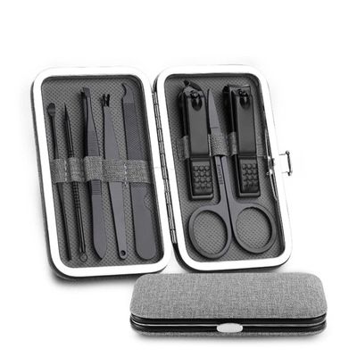 COOVS 8pcs Stainless Steel Nail Clippers Set Portable Scissors Suit with Box Trimmer Grooming Manicure Cutter Kits for Nail Tools (Color : Grey)