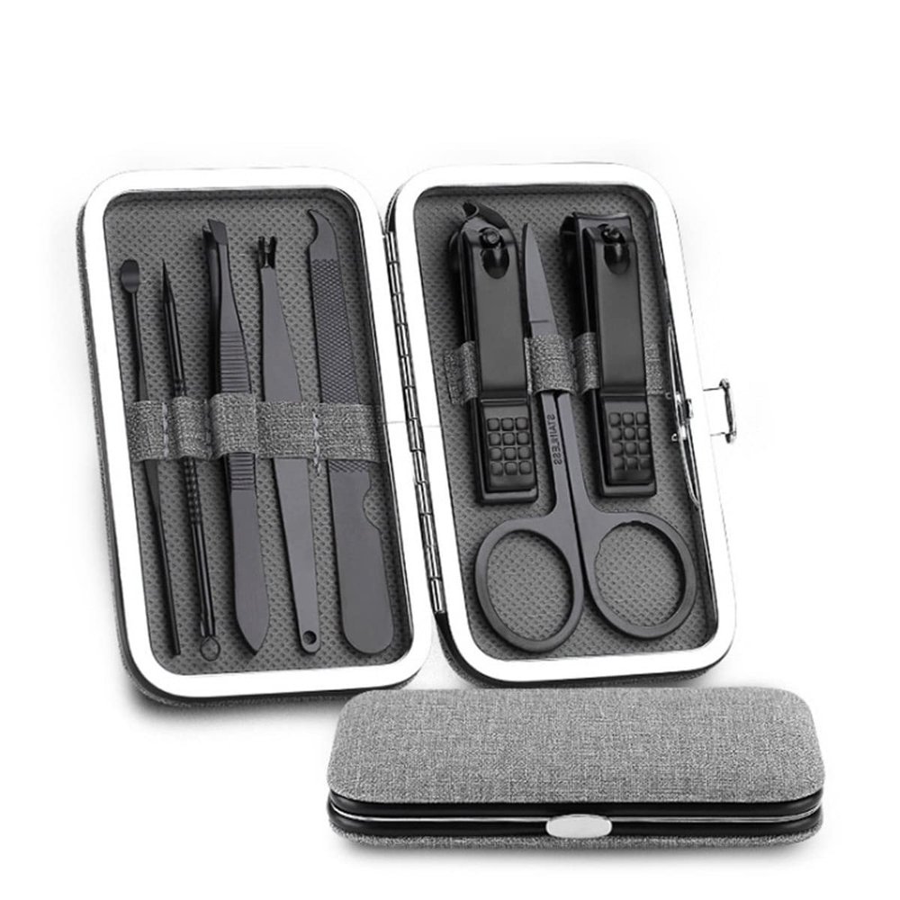 COOVS 8pcs Stainless Steel Nail Clippers Set Portable Scissors Suit with Box Trimmer Grooming Manicure Cutter Kits for Nail Tools (Color : Grey)