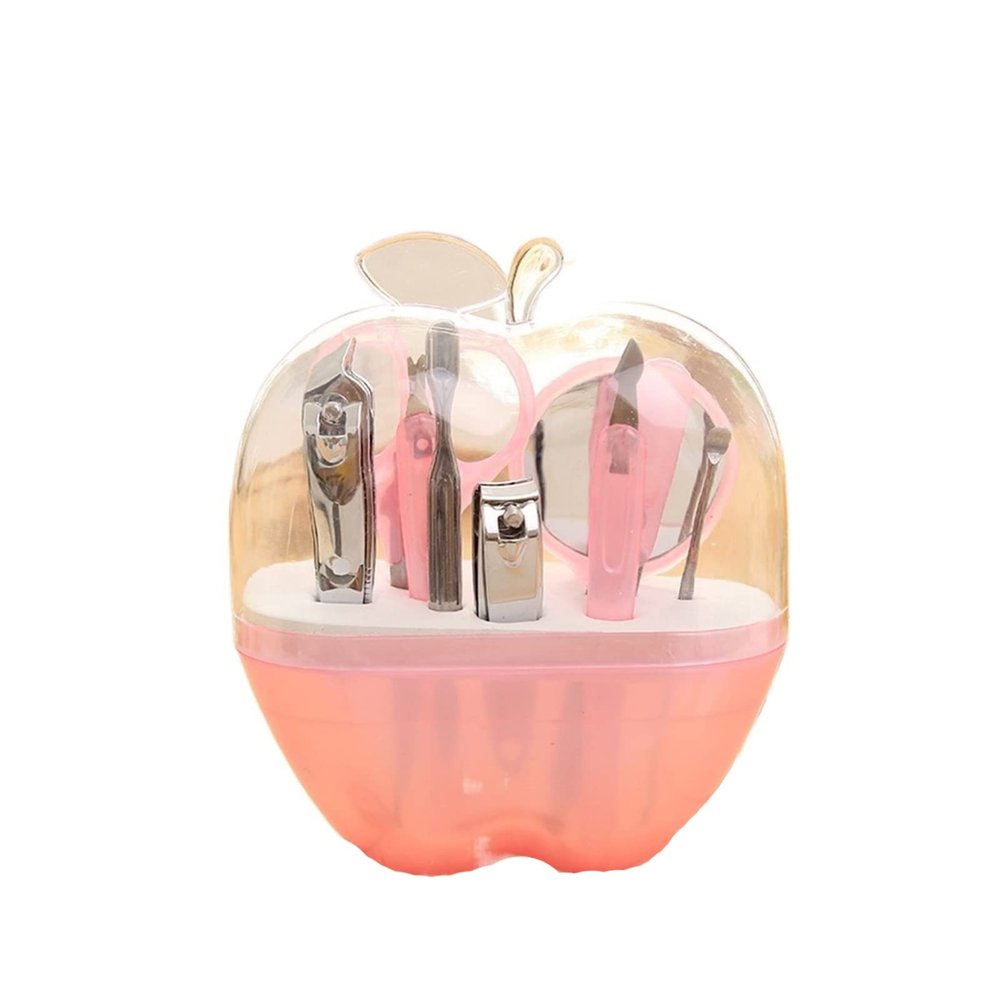 COOVS New 9pcs Apples Shape Stainless Steel Manicure Set Nail Scissors Cosmetic Makeup Tool for Travel Nail Care Product (Color : 8pcs Pink)