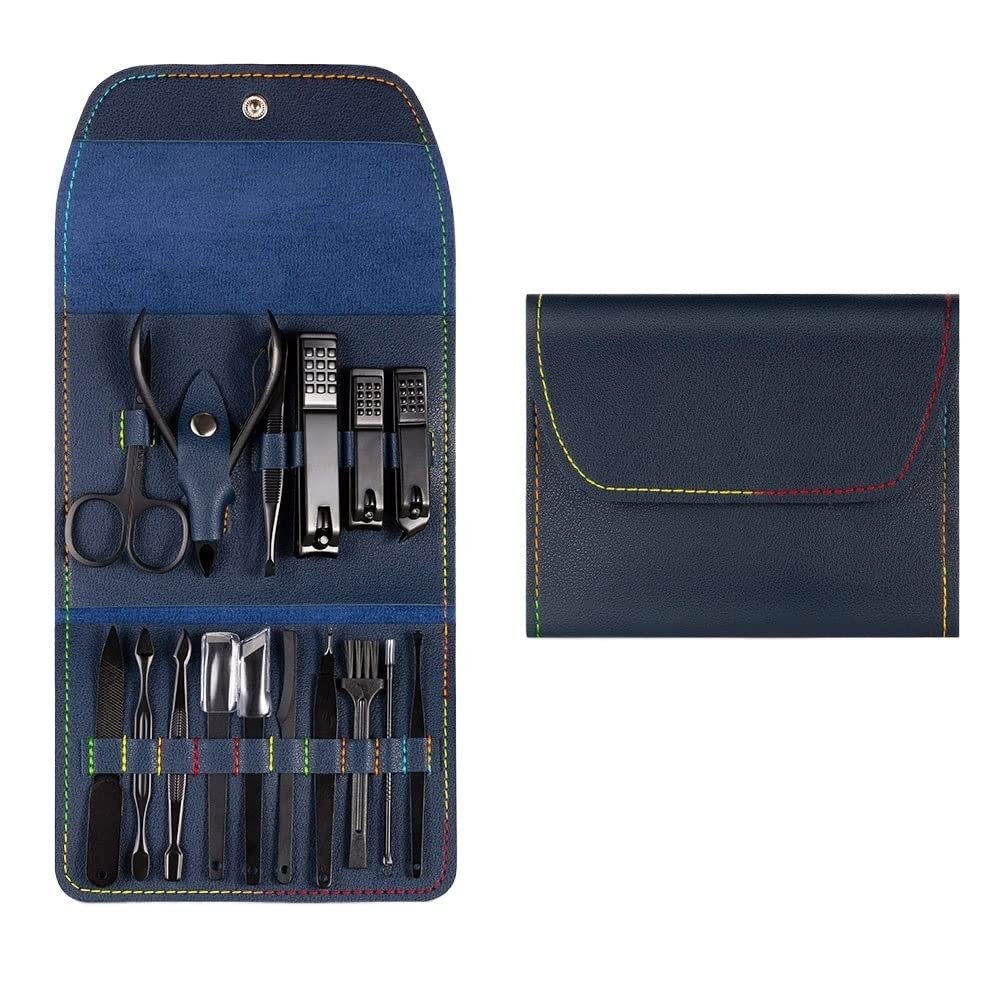 COOVS 4-16pcs Nail Cutter Set Stainless Steel Nail Clippers Set with Folding Bag Manicure Cutter Kits Scissors Makeup Beauty Tools (Color : Yellow)