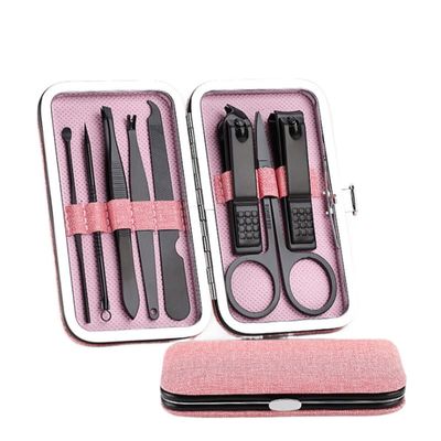 COOVS 8pcs Stainless Steel Nail Clippers Set Portable Scissors Suit with Box Trimmer Grooming Manicure Cutter Kits for Nail Tools (Color : Pink)