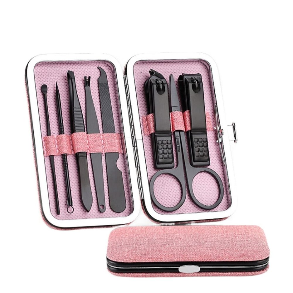 COOVS 8pcs Stainless Steel Nail Clippers Set Portable Scissors Suit with Box Trimmer Grooming Manicure Cutter Kits for Nail Tools (Color : Pink)