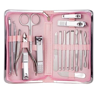 COOVS 11-26 Pcs Professional Nail Clippers Manicure Set Stainless Steel Nail Cutter Scissor Cuticle Nipper Nail Tools Set (Color : 21pcs Pink)