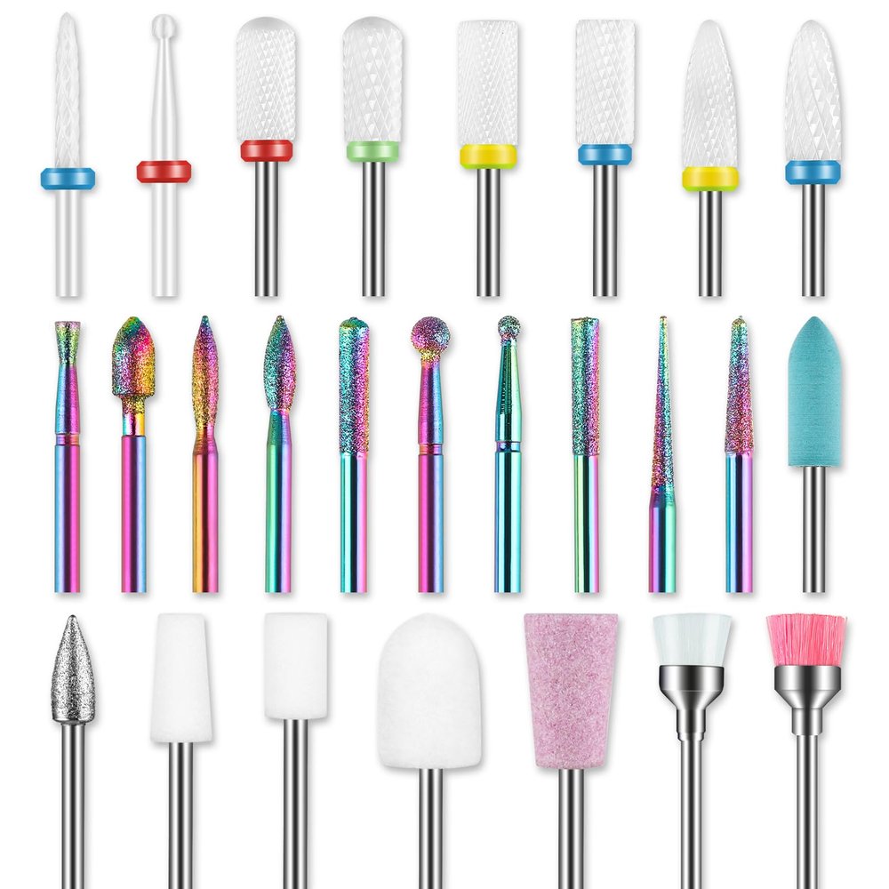 26pcs Nail Drill Bits Set, 3/32inch Professional Ceramic Safety Bits for Nail Drill, Cuticle Efile Nail Drill Bits, Remover Bits for Acrylic Gel Nail Tech Manicure Pedicure, Home Salon