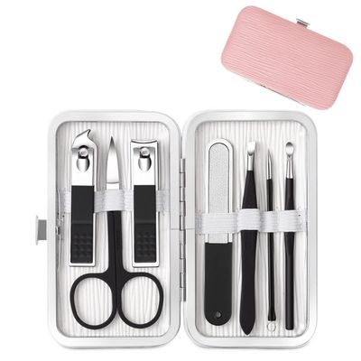 COOVS Multifunction Nail Clipper Set Pedicure Cutter Nail File Scissors Kit with Travel Case Stainless Steel Blue Manicure Set Tools (Color : 7pcs-Pink)