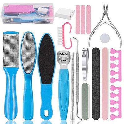 COOVS Professional Pedicure Tools Kit Stainless Dead Hard Skin Callus Remover Scraper Pedicure Rasp Foot Care Tools Pedicure Set (Color : 19pcs Blue Boxed)
