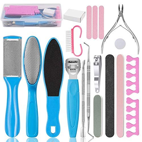 COOVS Professional Pedicure Tools Kit Stainless Dead Hard Skin Callus Remover Scraper Pedicure Rasp Foot Care Tools Pedicure Set (Color : 19pcs Blue Boxed)