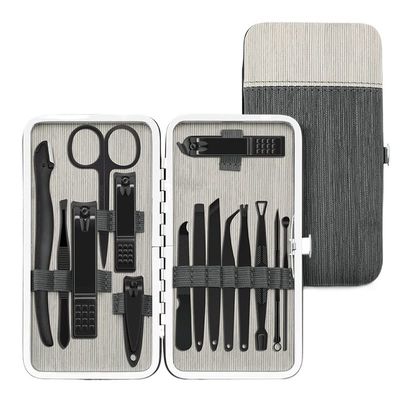COOVS Nail Clippers Tool Steel Professional Nail Cutter Pedicure Dead Skin Scissors Multifunction Nail Scissors Grooming Manicure Set (Color : 15pcs Gray)
