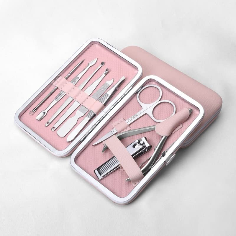 COOVS Upgrade Manicure Nail Clippers Set Professional Nail Scissors Pedicure Scissors Stainless Steel Household Portable Beauty Tool (Color : 9pcs-Pink)