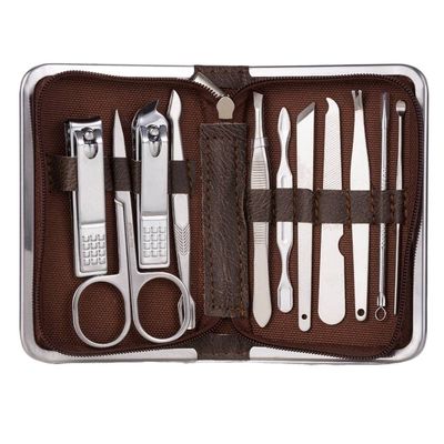COOVS 11-26 Pcs Professional Nail Clippers Manicure Set Stainless Steel Nail Cutter Scissor Cuticle Nipper Nail Tools Set (Color : 11pcs Brown)