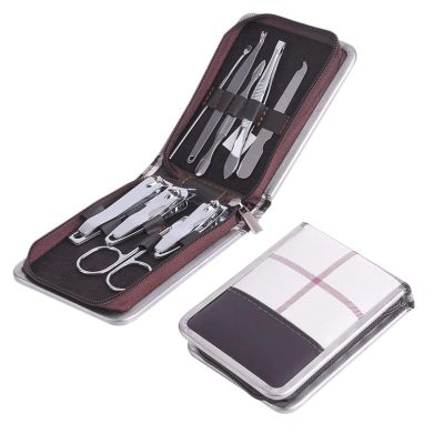 COOVS 9pcs Portable Size Travel Nail Clipper Kit Stainless Steel Nail Care Cheap Tweezer Scissor Manicure Set Tools with Zipper Bag