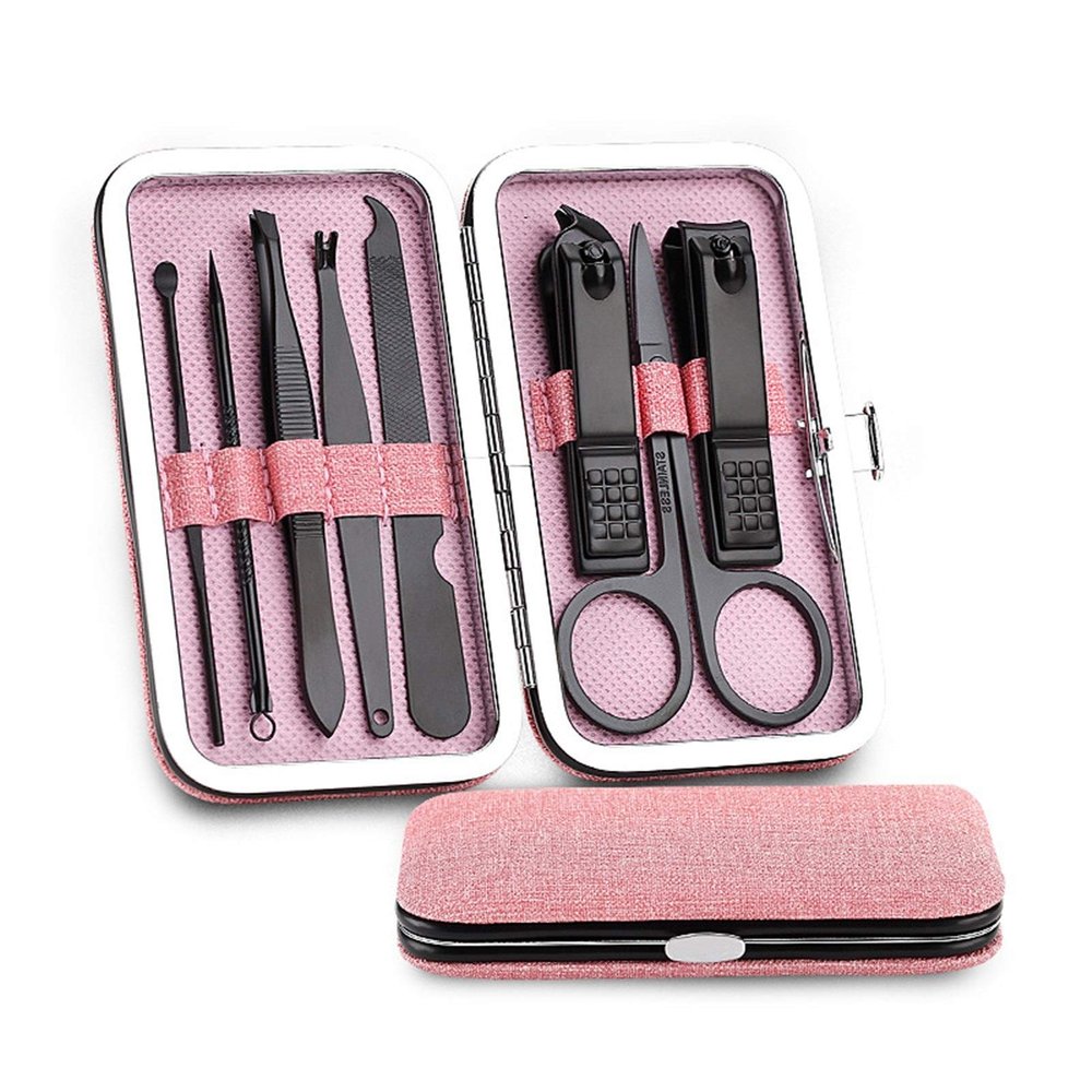 COOVS 8pcs Stainless Steel Nail Clippers Set Professional Scissors Suit with Box Trimmer Grooming Manicure Cutter Kits for Nail Tools (Color : Pink)