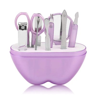 COOVS New 9pcs Apples Shape Stainless Steel Manicure Set Nail Scissors Cosmetic Makeup Tool for Travel Nail Care Product (Color : 9pcs Purple)
