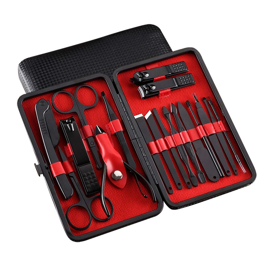 COOVS 18 in 1 Nail Art Manicure Tools Pedicure Kit Scissor Tweezer Ear Pick Utility Toe Nail Clipper Facial Care Tool 01