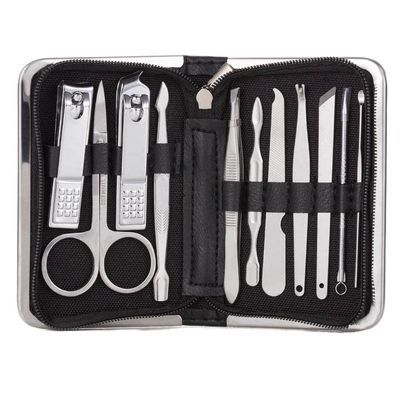 COOVS Professional Nail Tools Sets Steel Nail Clippers Pedicure Kit Multifunctional Portable Manicure Cutter Nail Set (Color : 11pcs-Black)