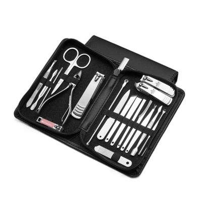 COOVS Nail Clippers Professional Pedicure Scissors Set Cuticle Eagle Hook Tweezers Manicure Nail Cutter Tool Set (Color : Black 20pcs)